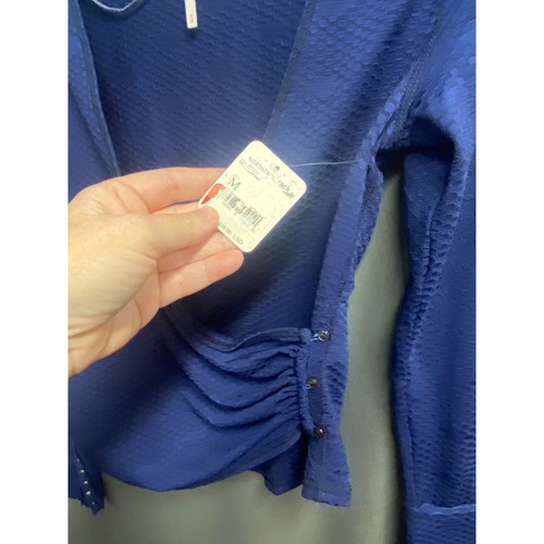 Free People Blouse Top Women's Medium Blue Penny Plunge Neck Stretch Ruched B55 - Picture 4 of 5