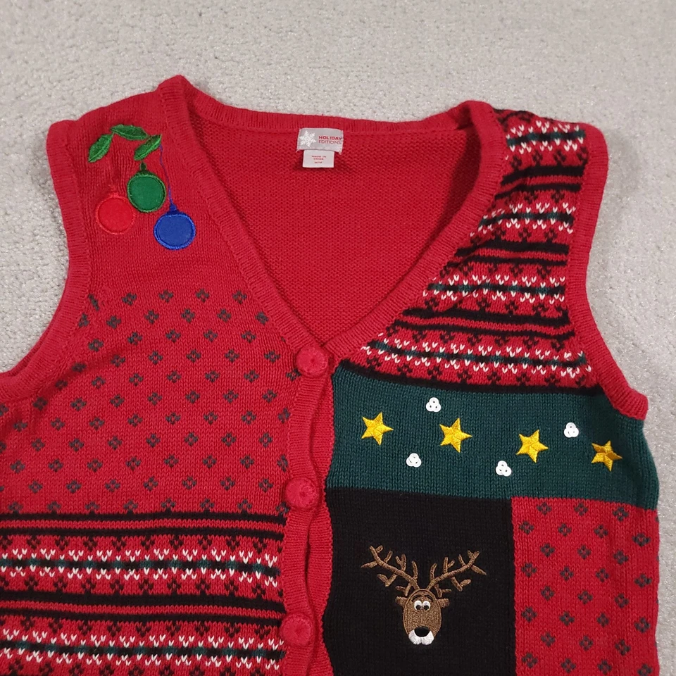 Chaleco Suéter Ediciones Vacaciones Mujer Mediano Navidad Reno Muñeco de Nieve Árbol Feo Foto 4 de 4