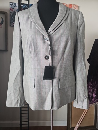 ESCADA Pinstripe 3 Button Blazer & Pencil Skirt Suit Wool Silk sz 44/46 YJ01 - Picture 3 of 19