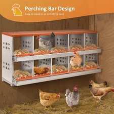 10 Hole Auto-Rollout Egg Collection Chicken Nesting Box Metal Poultry Laying Box