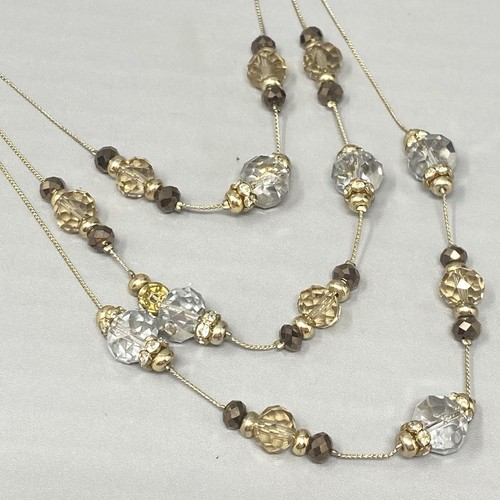 Designer WHBM Necklace Glass Beads Station Triple Strand Chain Collar 16" - Picture 6 of 10