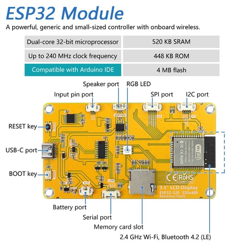 Freenove ESP32 Touch Display CYD 2.8 3.2 3.5 4.0 Inch Dual-core 32-bit 240 MHz - Afbeelding 22 van 31