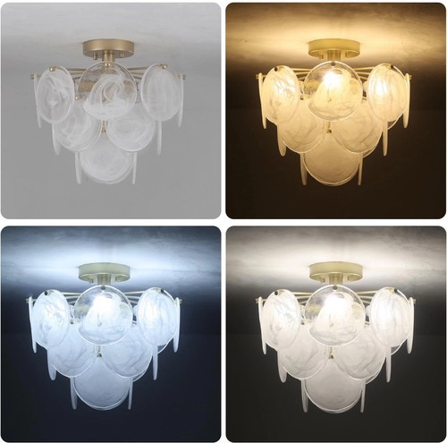 Flush Mount Ceiling Light Chandelier, Gold Swirl Glass Plates Mid Century Modern - Picture 4 of 7