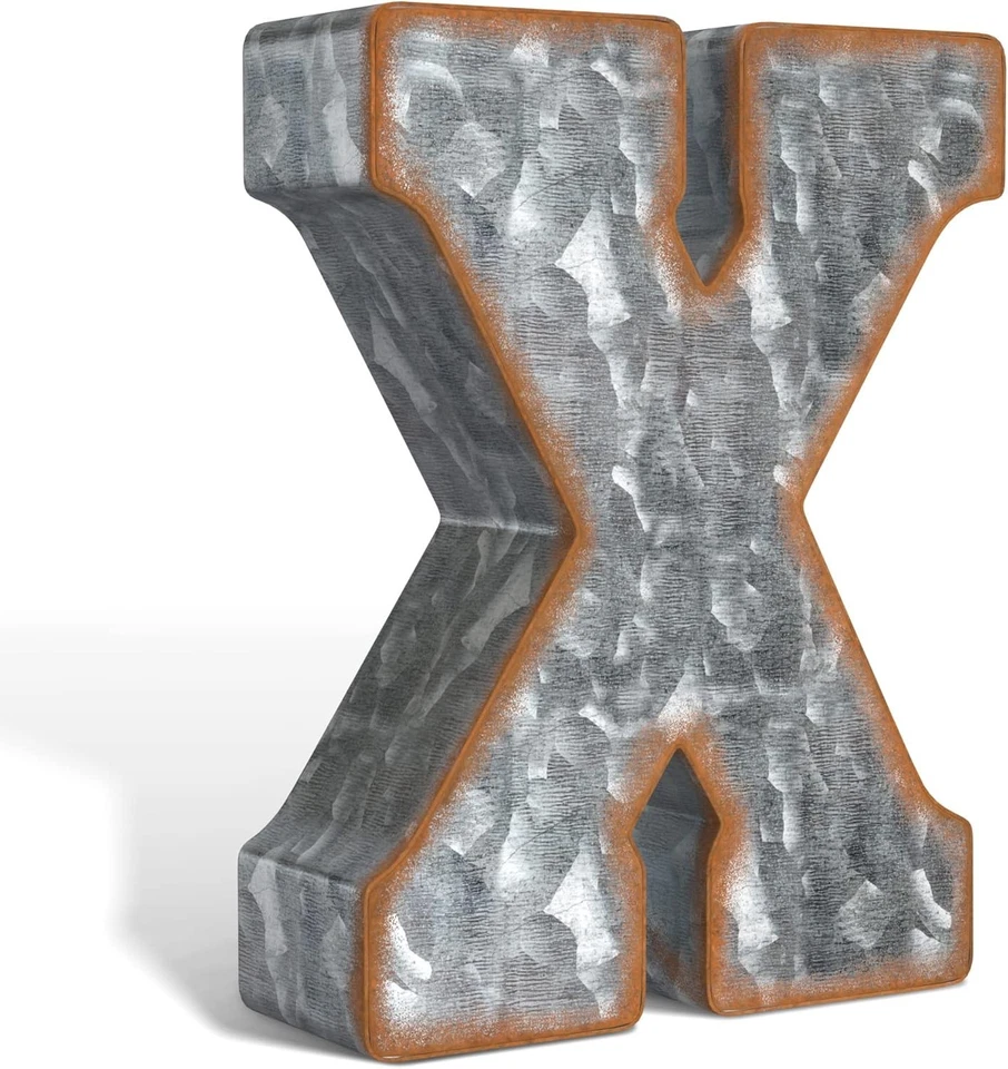Letras de metal galvanizado decoración de pared 7 pulgadas alfabeto rústico 3D para sala de estar Foto 3 de 4
