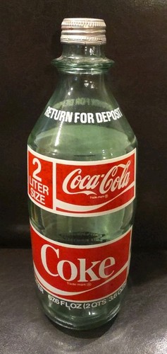 Vintage 1970s Coca-Cola Glass Bottles Lot of 2 – 1 w/Lid, 1 64oz Without Lid - Picture 5 of 12