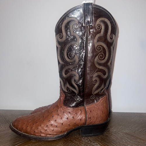 Tony Lama Brown Ostrich Quill Western Cowboy Ranch Hand DANCE Boots 10 D - Picture 2 of 12