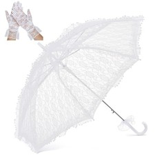Lace Parasol Umbrella and Lace Gloves Set Wedding Bridal Umbrella for Decorat...