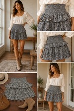 NWT Anthropologie Women s Floral Smocked Tiered Ruffle Skirt M Peasant Prairie