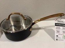 Viking 3-Ply Black Copper Sauce Pan w/ Glass Lid 1.5 Qt NWT MEASUREMENTS RARE