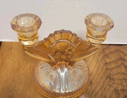 Vintage Jeannette Ringelblume Karneval Glas Iris Fischgrät 5 3/8 Kerzenhalter - Bild 3 von 6