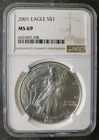 2001 $1 American Silver Eagle Dollar NGC MS69