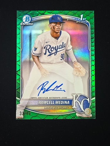 2025 Bowman Chrome Ramcell Medina 1st Green Reptilian Refractor Auto /99 Royals - Picture 1 of 2