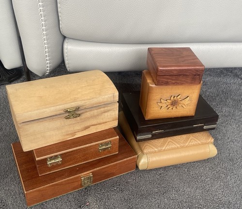 Job Lot 7 Wooden Jewellery & Poker Boxes Leather Trinket Boxes Replacement Boxes - Picture 10 of 11