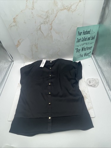 Reiss Chemise Femme 2 Noir Manches Courtes Manches Courtes Dos Boutonné Tee L - Photo 3 sur 8