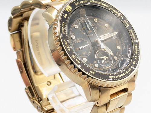 RARO RELOJ SEIKO FLIGHTMASTER 7T62-0EB0 DORADO NEGRO CRONÓGRAFO PARA HOMBRES JAPÓN #3 - Imagen 7 de 14