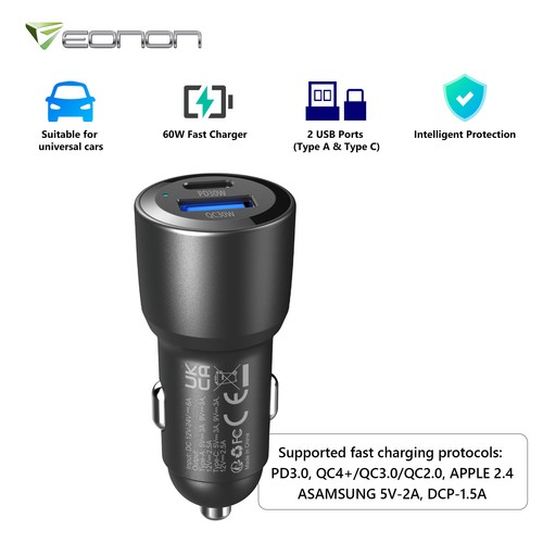 DC 12V/24V Car Cigarette Lighter Adapter Charger USB Dual Plug Socket Splitter