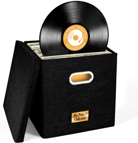 Vinyl Record Storage Box for up to 50+ 12-Inch Albums, Records Crate, LP Album S - Imagen 8 de 12