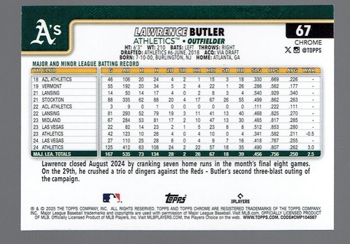 2025 Topps Chrome Lawrence Butler Team Logo Lightboard Rerfactor Variation - Picture 2 of 2
