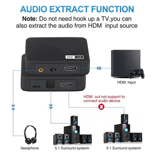 4K HDTV Sound Extractor HDTV Sound Splitter HDTV to HDTV SPDIF 3.5mm Video - Afbeelding 4 van 8