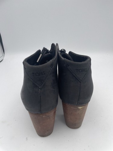 Toms Ankle Bootie Women's Sz 7.5 Black Leather Block Heel Round Toe Lace Up - Picture 3 of 8
