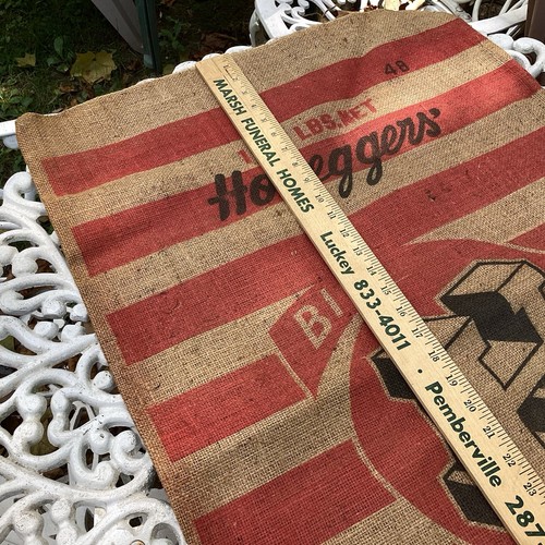 VTG BURLAP SEED FEED SACK BAG “HONEGGER’S” BIG H FEEDS FAIRBURY IL, ETC. 100 Lbs - Picture 7 of 11