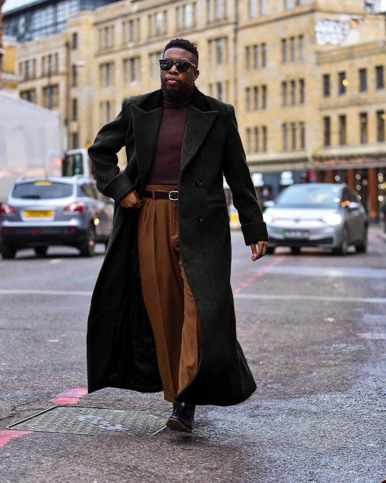 Hombres Abrigos Extra Largo Mezcla Lana Abrigo Invierno Negocios Prendas exteriores Doble Pecho Foto 4 de 4