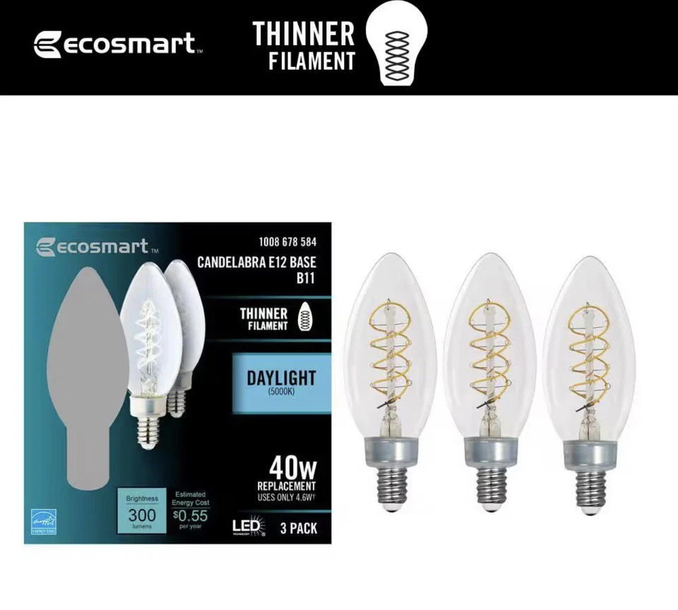 Ecosmart 40-Watt Equivalent Dimmable E12 Candelabra 3 Pack B11 Daylight Clear - Image 2 of 2