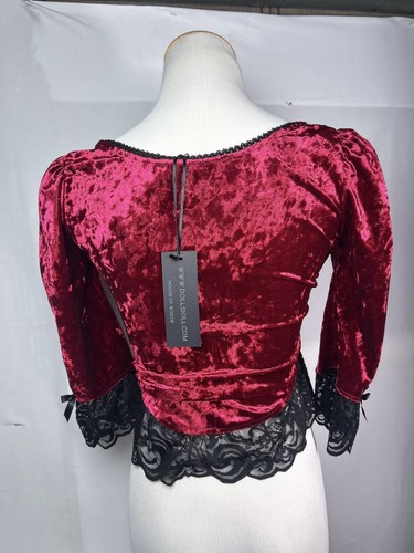 Witwe Dolls Kill Samt Spitze Bustier Korsett Vampir Goth Top rot und schwarz klein - Bild 6 von 16