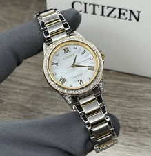 NEW✅ Citizen Eco-Drive POV Two-Tone Steel Mother Pearl Women's Watch EM0234-59D