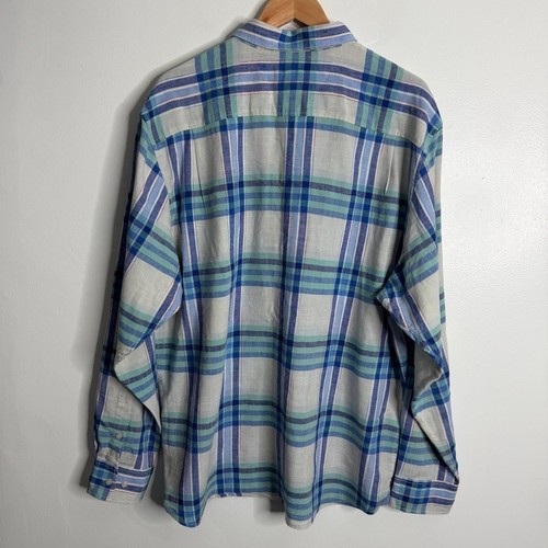 Tommy Bahama Men's Linen Blend Button Down Long Sleeve Shirt XL White Blue Plaid - Picture 3 of 8