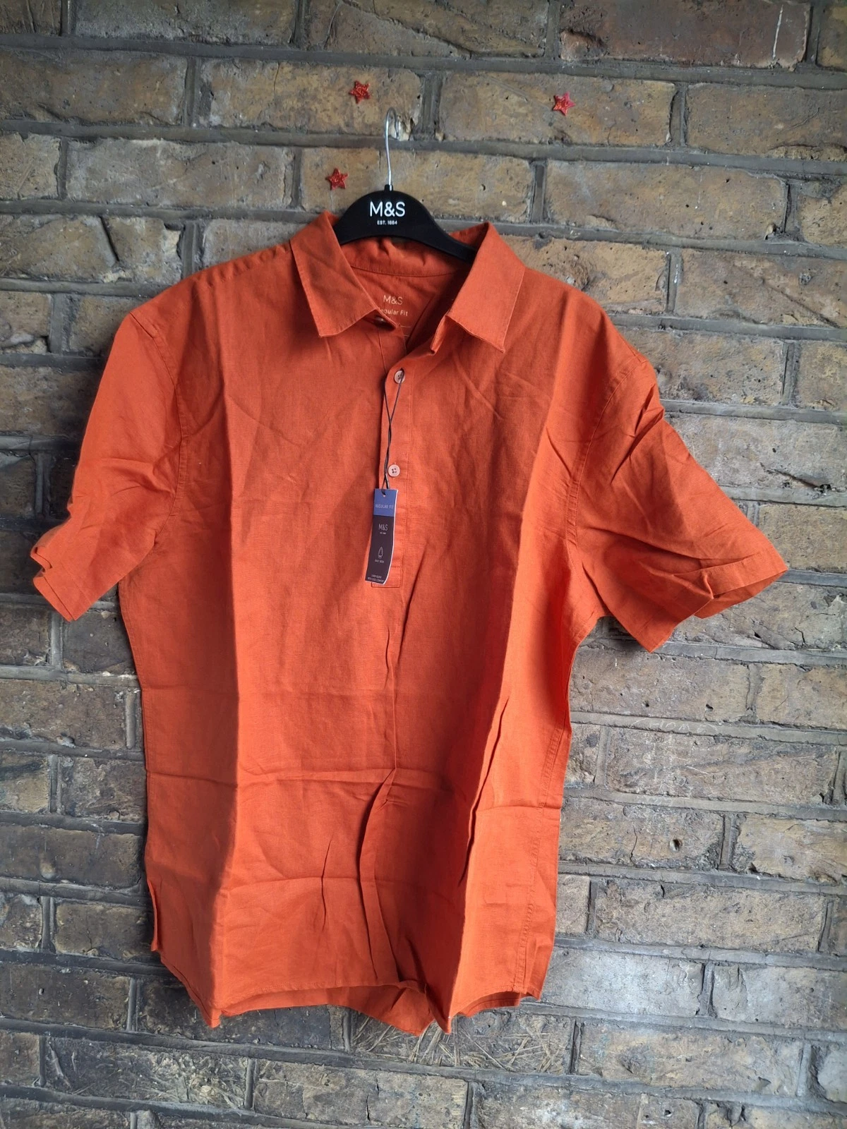 NEW M&S MEN'S ORANGE LINEN BLEND SHORT SLEEVE EASY IRON SHIRT SIZE XLARGE
Opens in a new window or t