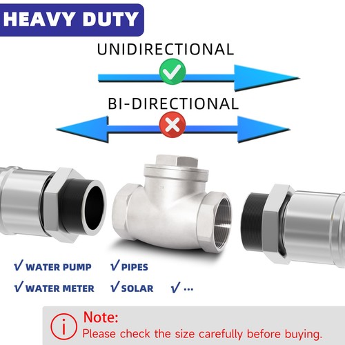 3/4" NPT Horizontal Check Valve, Stainless Steel Non Return Swing Check Valve... - Picture 2 of 7