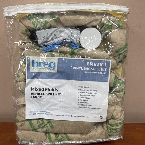 Breg Environmental Mixed Fluids Vinyl Zipper Bag Kit Vehicle Spill Kit BMVZK-L - Picture 1 of 10