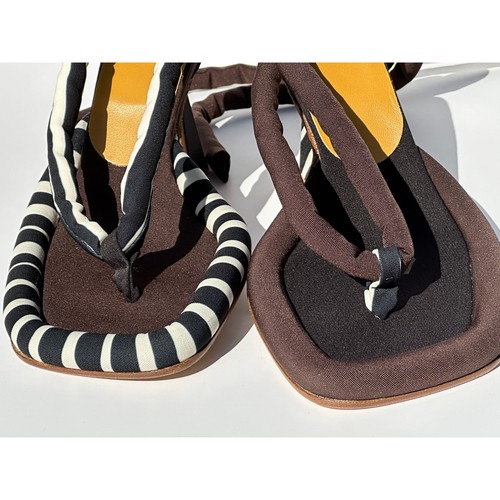 Ugo Paulon 100 Gibbs Thong Sandals Black / Brown Stripe BBW Sz 35 Handmade $530 - Picture 6 of 12