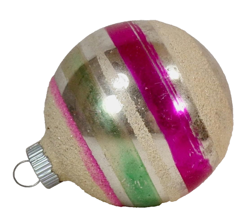 Shiny Brite Christmas Ornament Ball Pink Green White Stripes Glitter #1108 - Picture 6 of 8