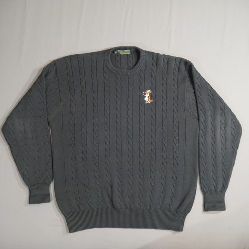 Vintage Greenwich Pullover Herren XL schwarz Grobstrick Zopfmuster adrette Golf Fuchs Rundhalsausschnitt