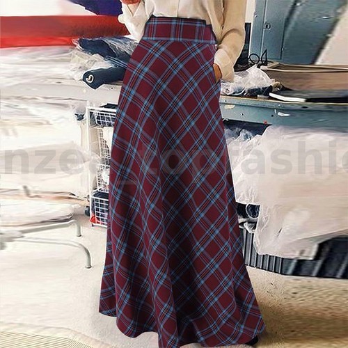 Women Vintage Plaid Check Long Maxi Skirt High Waist Ladies Party Night Dress US - Picture 18 of 19