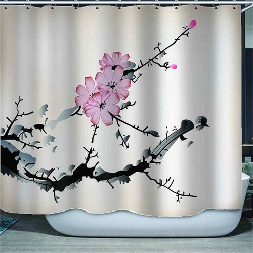 Blossom Ink Painting 3D Shower Curtain Waterproof Fabric Bathroom Decoration - Picture 5 of 9