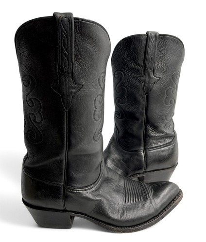 Lucchese L000824 Soft Black Leather USA Made Western Cowboy Boots Men's 9.5 D