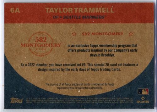 2022 TOPPS 582 MONTGOMERY CLUB SET 5 #6 AUTO TAYLOR TRAMMELL SEATTLE MARINERS - Picture 2 of 2