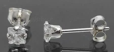 925 Sterling Silver 3mm Princess Cut Square Clear White CZ Stud Post Earrings