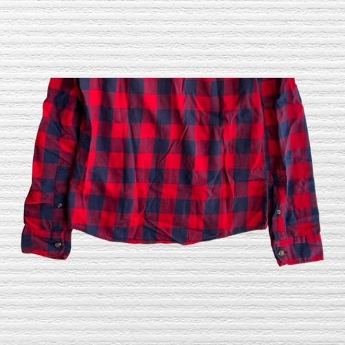 Abercrombie Boys Buffalo Check Hooded Button-Up Shirt Red Blue Sz Large (13-14) - Picture 8 of 11