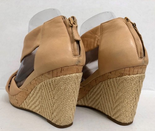 Cole Haan BEIGE Leather Strappy Wedge Sandal Cork/Jute Platform Women's Size 9 B - Picture 9 of 17