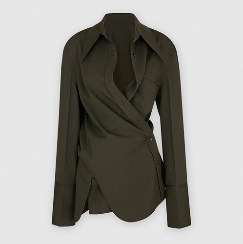Korean Shirt Womens Design Lapel Collar Drape Tops Single Breasted Office Blouse - Picture 8 of 13