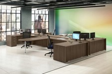 4 Person Corner L Shaped Desks Workstation with Shared Bullet Desk MANY COLORS