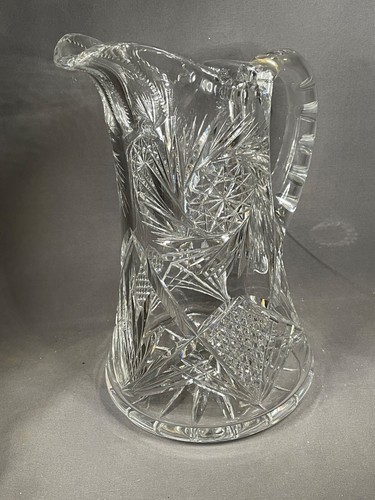 Vintage American Brilliant Cut Glass Pitcher 9” Heavy, Pinwheel, Sawtooth 4036 - Imagen 2 de 24