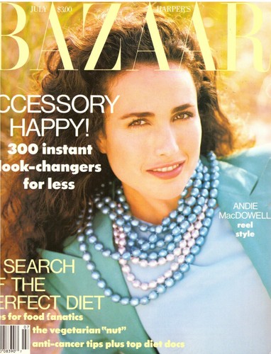 1991 Harper's Bazaar Vintage Fashion Magazine July Andie Macdowell Elaine Irwin - Imagen 1 de 12