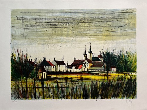 V. BEFFA Hand Signed Original Lithograph FRENCH VILLAGE Bernard Buffet Art - Picture 7 of 7