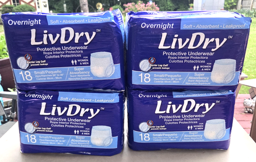 Ropa interior LivDry pequeña para incontinencia 72 unidades cintura para pasar la noche 26"-38" sin látex