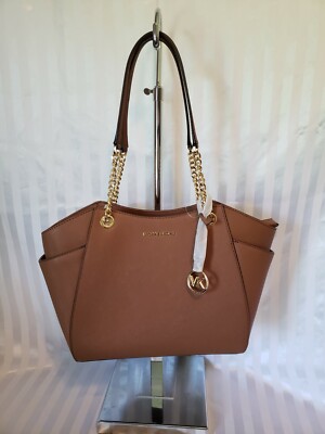 MICHAEL KORS JET SET TRAVEL LARGE SAFFIANO LEATHER CHAIN LOGO